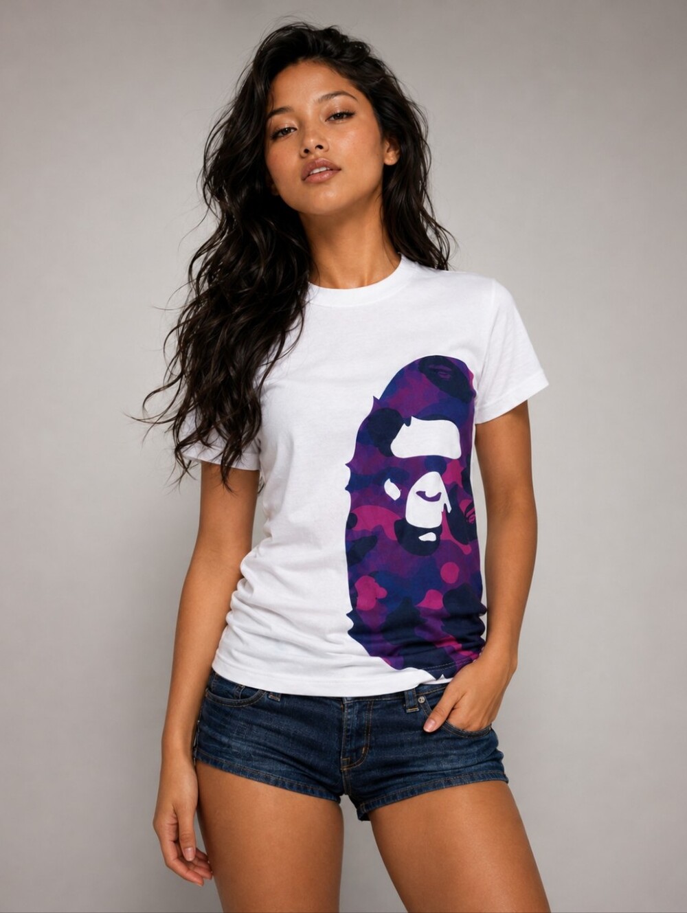 A Bathing Ape womens purple camo white tee size XS